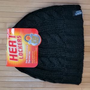 Womens Black Thermal Cable Knit Hat Beanie by Heat Lockers NEW